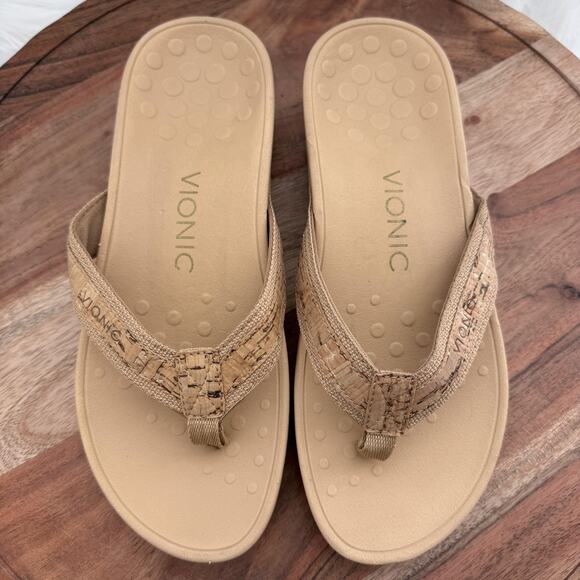 Vionic Hightide Sandals Womens Size 6 Beige Cork‎ Wedge Flip Flop 380 TVW4895 - Picture 5 of 9